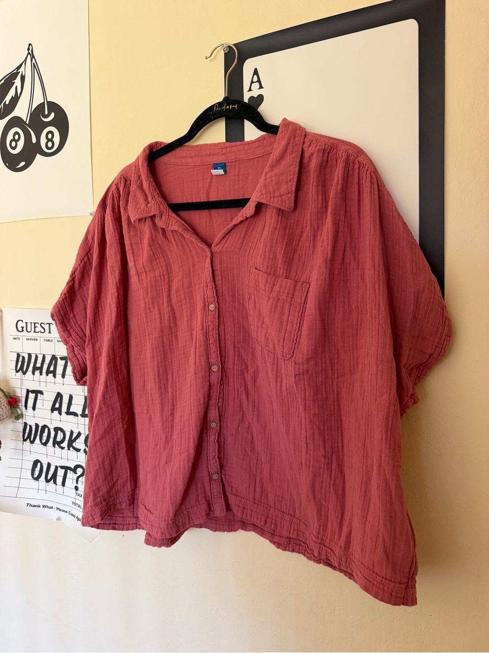 Old Navy Button-Front Short Sleeve Top in Rose Pink